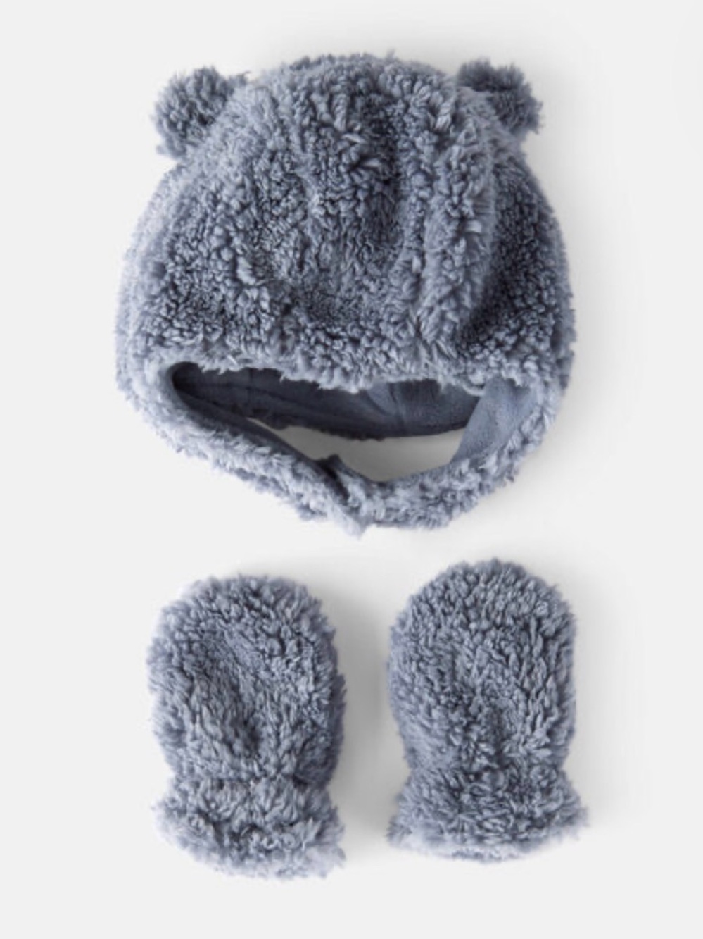 Carter's Sherpa Teddy Ear Hat and Mittens Set - Dusty Blue